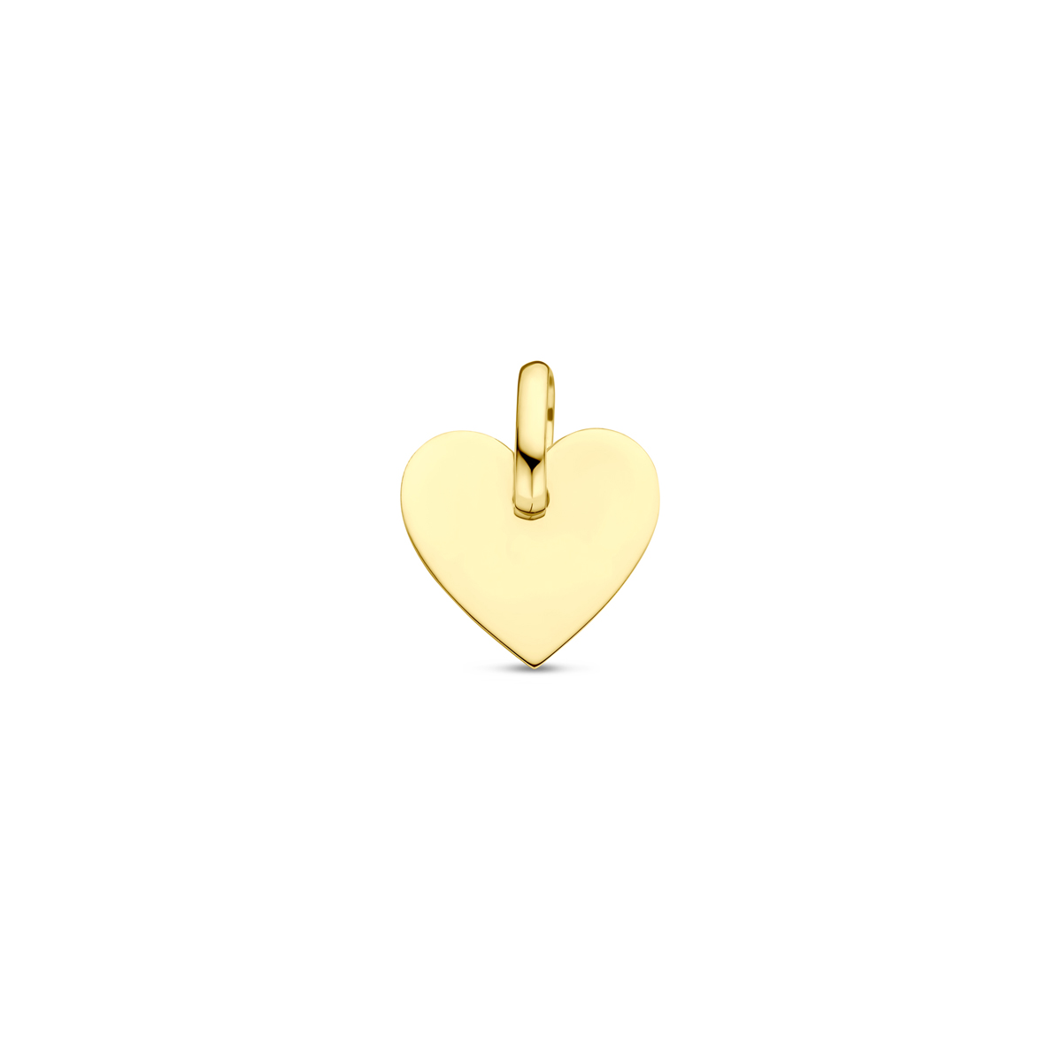 9k Geelgouden graveerhanger uitgevoerd met een hart. De hanger heeft een totale hoogte van 13mm.