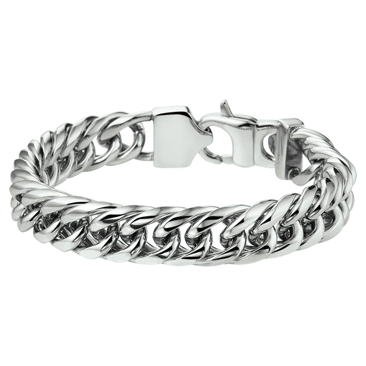 Stalen armband metdubbel gourmette schakel. De schakelbreedte is 11mm.