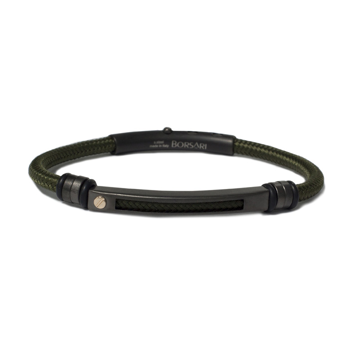 Armband met rvs staal zwart en polyester groen