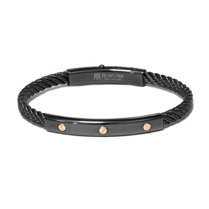 stalen armband zwart met 18 karaat rose goud