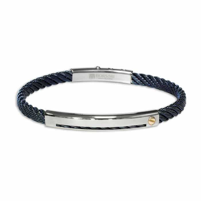 Borsari Armband Skema blauw gevlochten staal met roségoud 