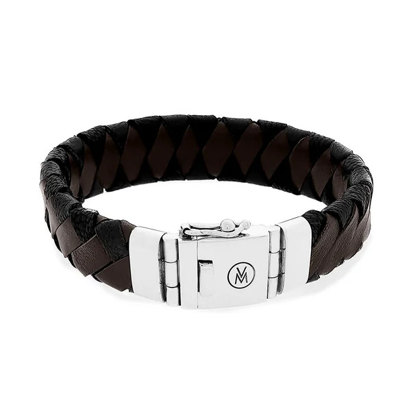 Van Mispelaar armband met bruin leer en zilveren sluiting.