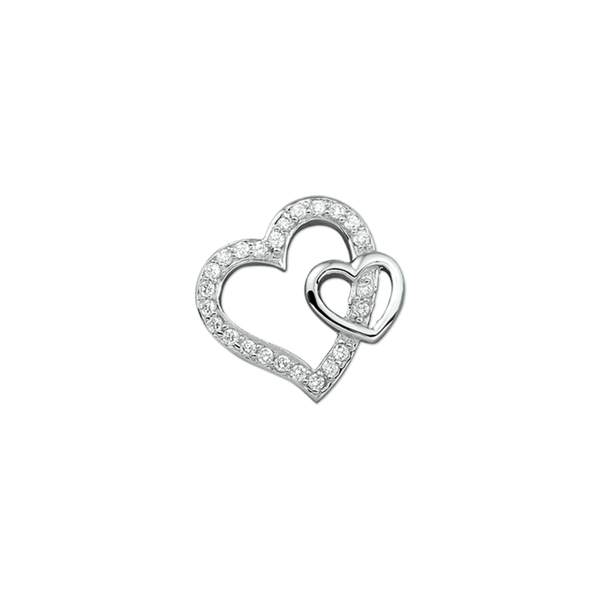 Zilveren Hanger met Dubbel Hart en Zirkonia