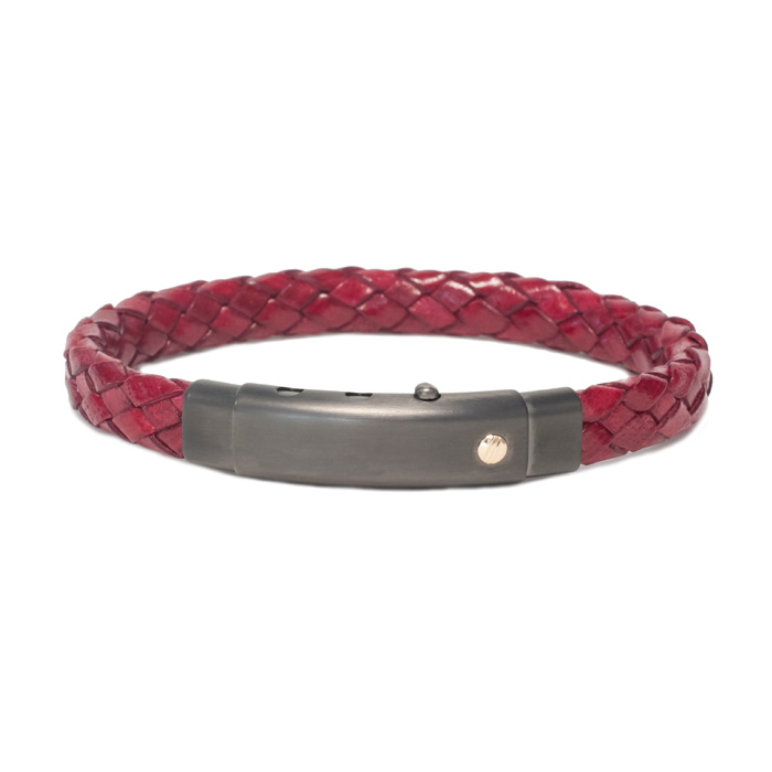 Borsari Armband Audace Pelle Leer Rood met 18 krt roségoud brstpe010