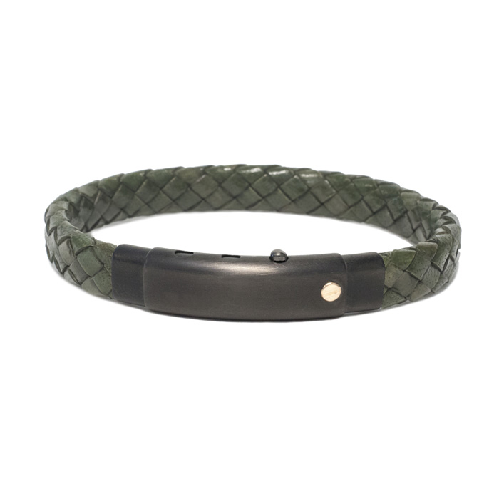 Borsari Armband Audace Pelle Leer Groen met 18 krt roségoud brstpe042