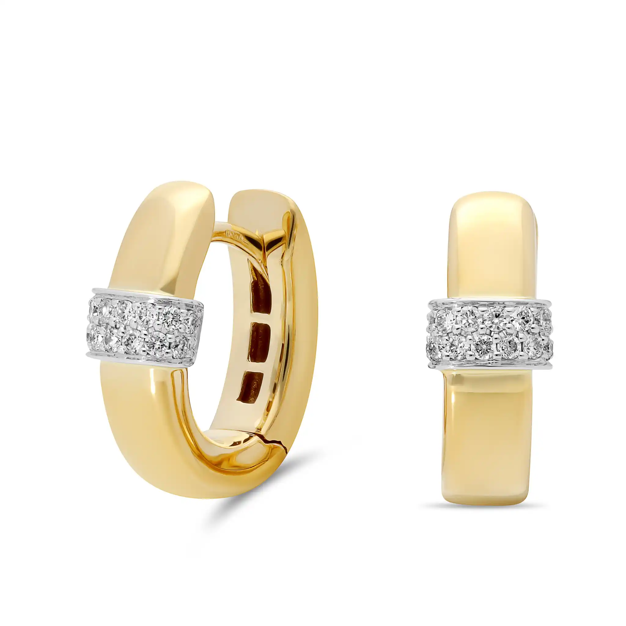 Huiscollectie - Geelgouden klapcreolen bezet met briljant geslepen diamanten - GPP0016 14K