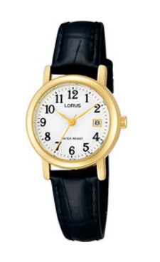 Lorus Quarts dames pols horloge model RH764AX-5 goudkleuring met lederen band. 3 ATM waterdicht.
