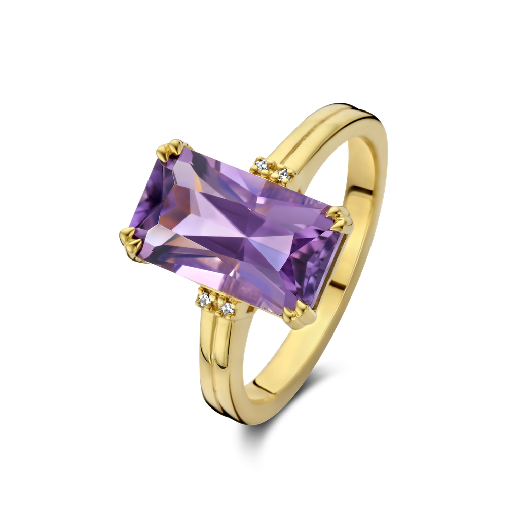 Zilveren vergulde ring met amethist en diamant
0.012 ct
maat 54