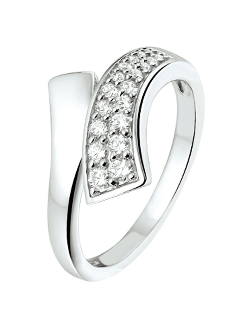 Gerhodineerd zilveren dames slag ring met zirkonia's.