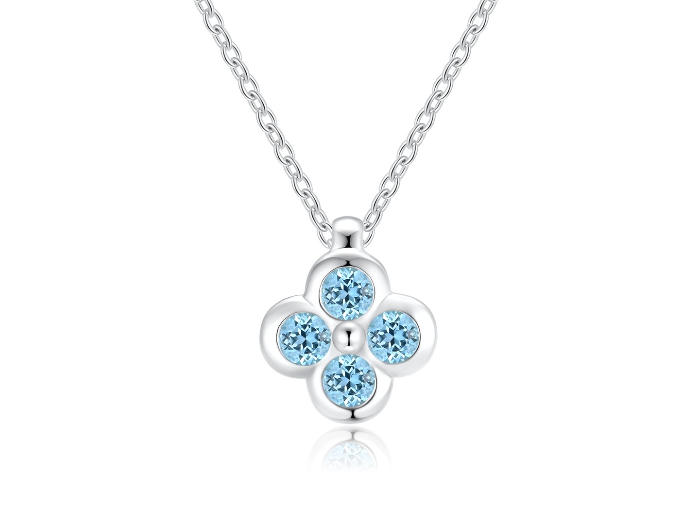 Quinn - Zilveren collier met 4 blauwe topaas (3mm), hanger in klaver vorm, 42/45cm - 0279019581