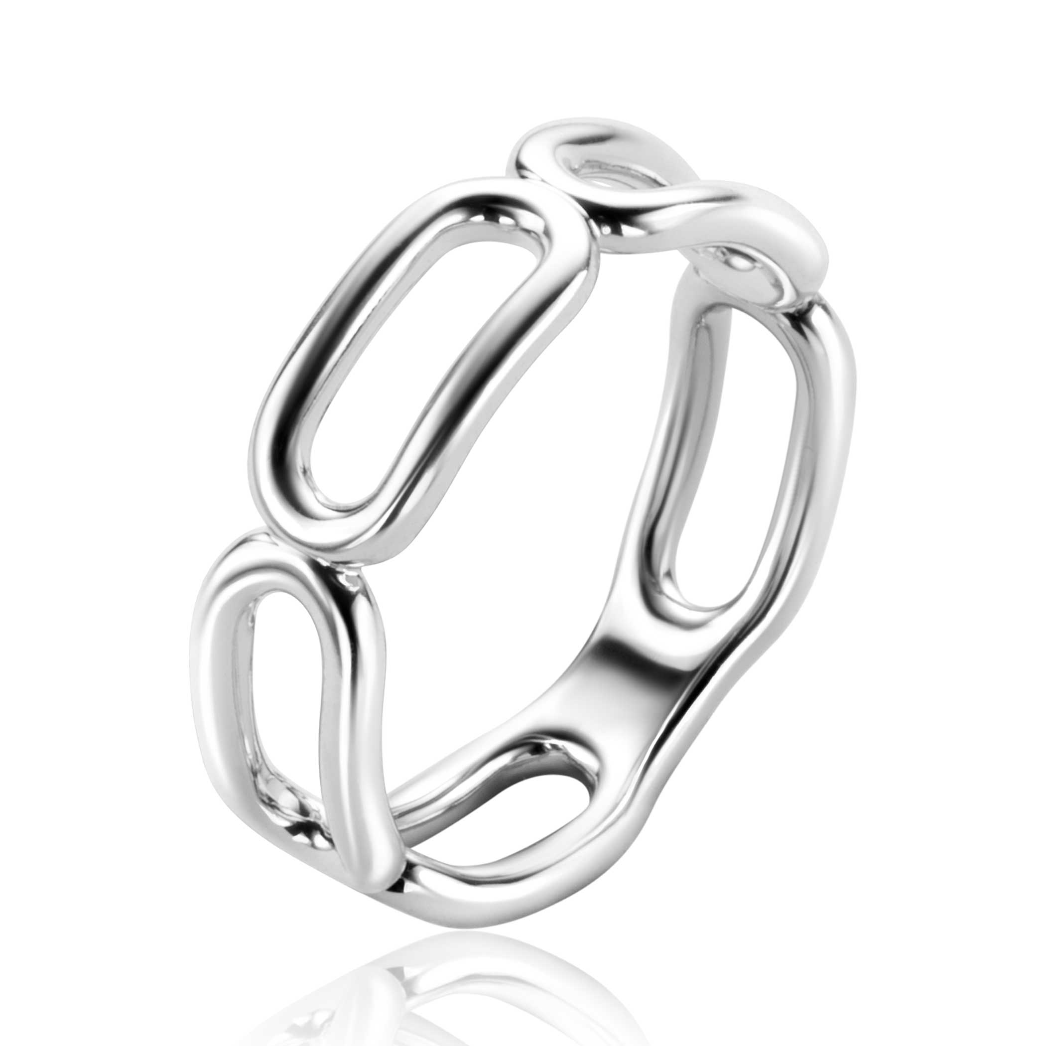 ZINZI zilveren brede ring met mooie grote ovale schakels (6mm breed). Vervaardigd van eerste gehalte zilver (925) en voorzien van een extra rodiumlaag voor een langdurige glans.