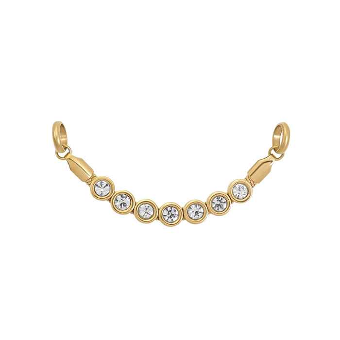 De ketting Britta sieraad van iXXXi Connect bestaat uit een fijne, platte schakel gemaakt van stainless steel met een goudkleurige plating. Op deze streng zijn ronde vormen bevestigd die zijn ingelegd met zilverkleurige steentjes. De ketting Britta is één van de sieraad onderdelen uit de iXXXi Connect collectie waarmee je je eigen sieraad kunt samenstellen. De ketting voegt een lengte van 8,4cm toe aan je sieraad. Verbind de ketting Britta met een verbindschakel naar keuze en geef je sieraad verder vorm met verschillende schakels en kettingen uit de collectie. De ketting Britta is ook verkrijgbaar in de platingkleuren: zilver en rosé goud.

Gemaakt van duurzaam stainless steel.
Creeer je eigen stijl met iXXXi Connect
Nikkel vrij
Verkleurt niet en geeft niet af op de huid.
Eindeloos wisselen & combineren
