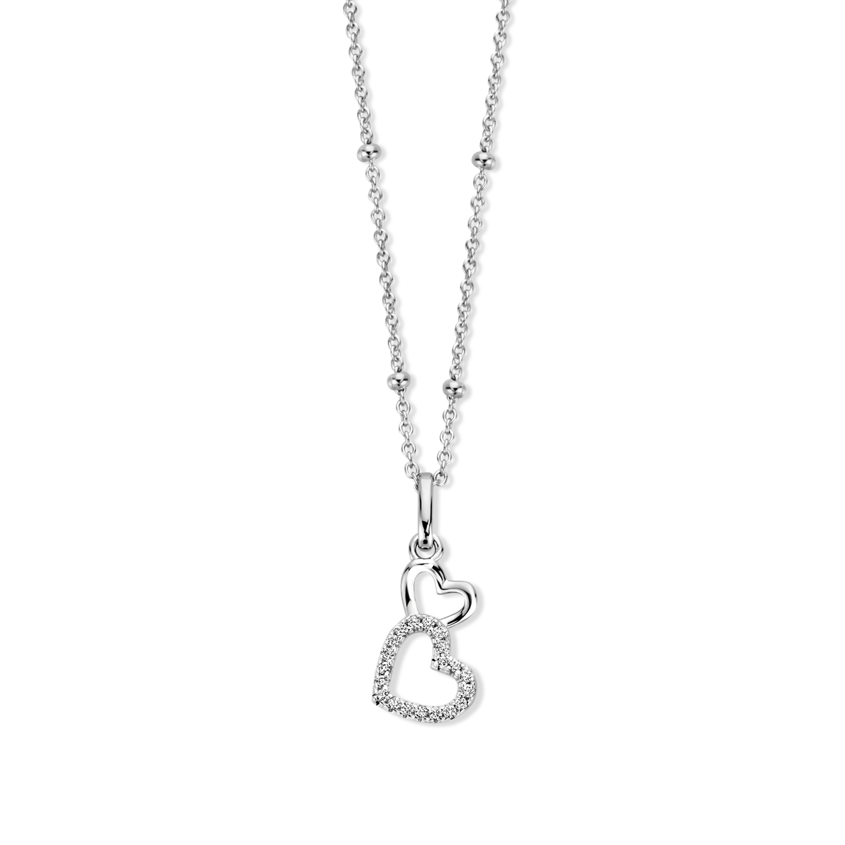 Deze prachtige halsketting is gemaakt van zilver en is versierd met schattige hartjes en glinsterende zirkonen. Een perfect cadeau voor je geliefde. Draag deze ketting met trots en laat de liefde stralen! 