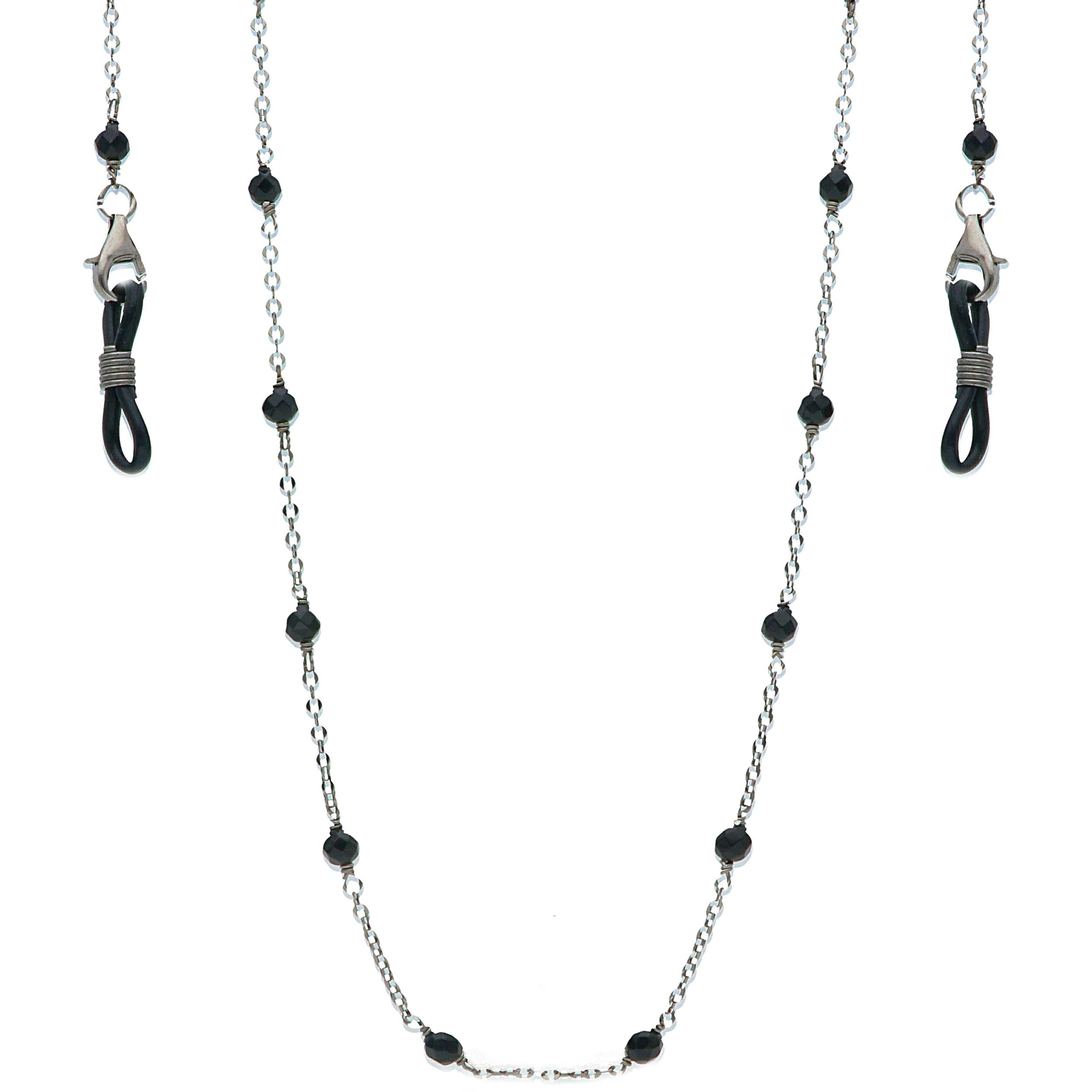 zilveren ketting met onyx voor bril 70cm
