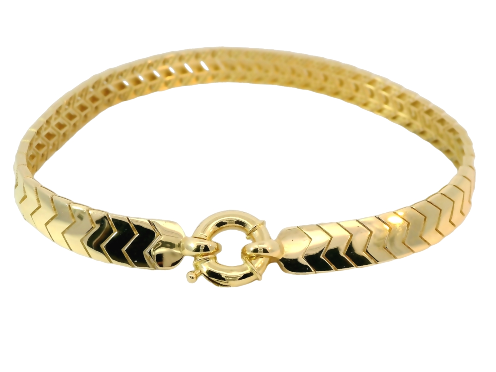 Deze armband van Louis Bros is vervaardigd uit 14 karaat geelgoud (8.31 gr.). Deze prachtige armband is gemaakt van 14 karaat geelgoud en heeft een uniek ontwerp dat perfect past bij elke outfit. De armband heeft een elegante en tijdloze uitstraling en is perfect om te dragen bij elke gelegenheid. Draag deze armband alleen voor een subtiele en stijlvolle look, of combineer hem met andere armbanden voor een trendy layered effect. Maak je look compleet met deze schitterende armband van geelgoud!