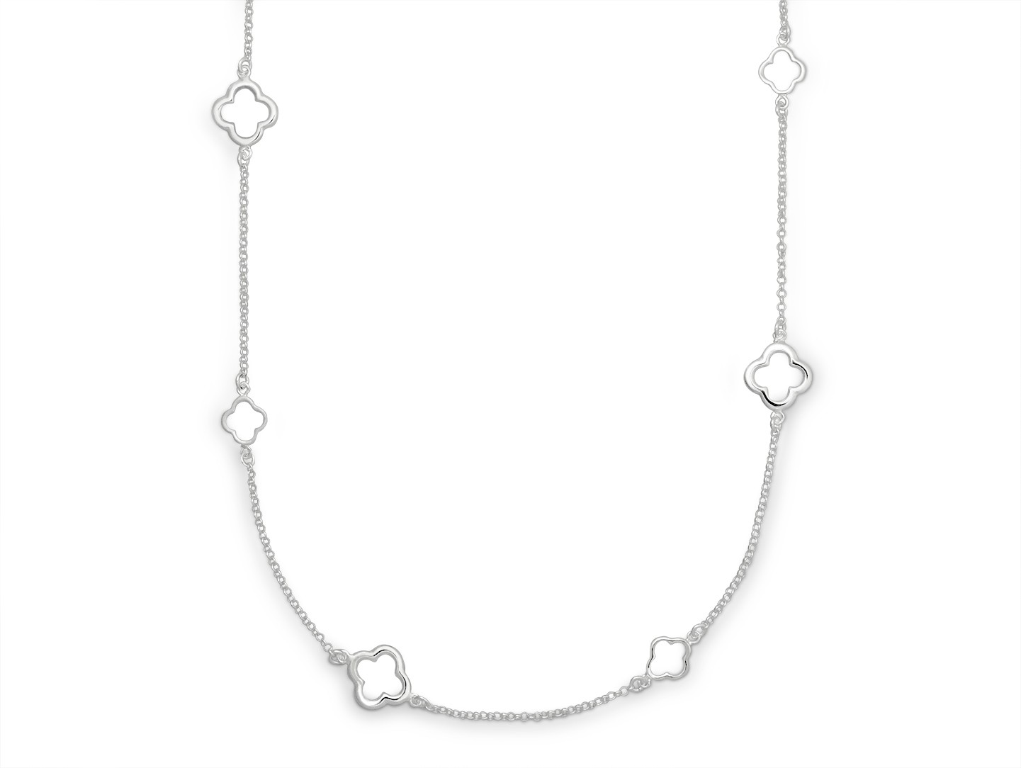 Quinn - Zilveren fantasie collier met opengewerkte klavertjes, 450x14x2mm - 0273214