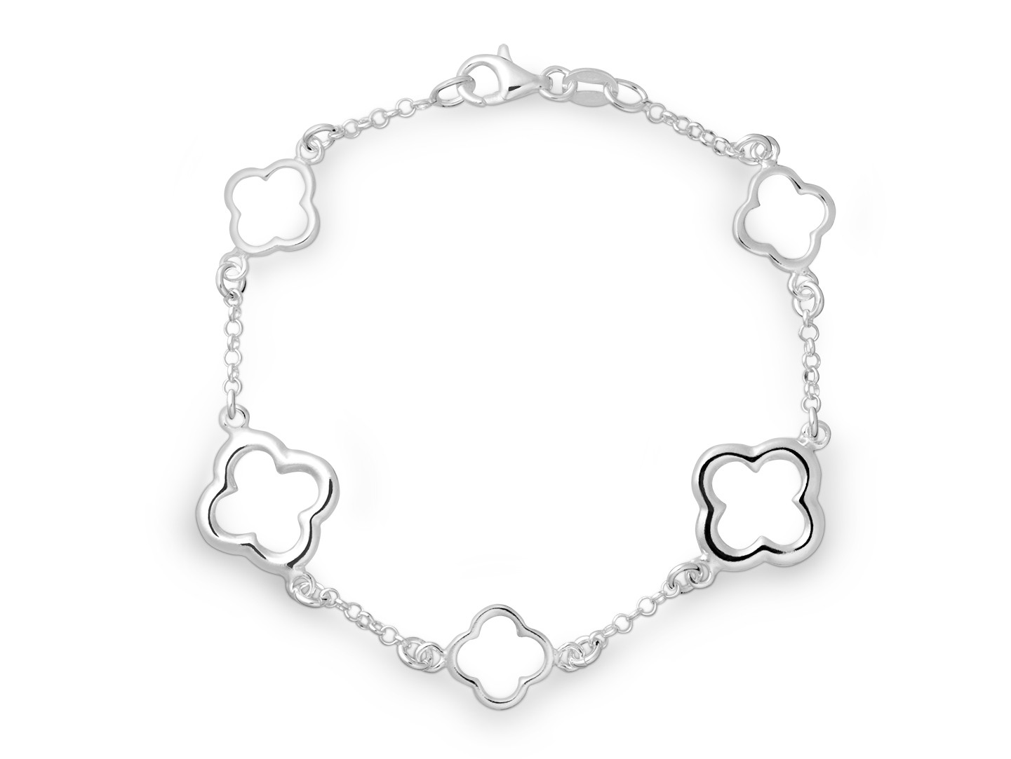 Quinn - Zilveren fantasie armband met opengewerkte klavertjes, 185x14x2mm - 0283210