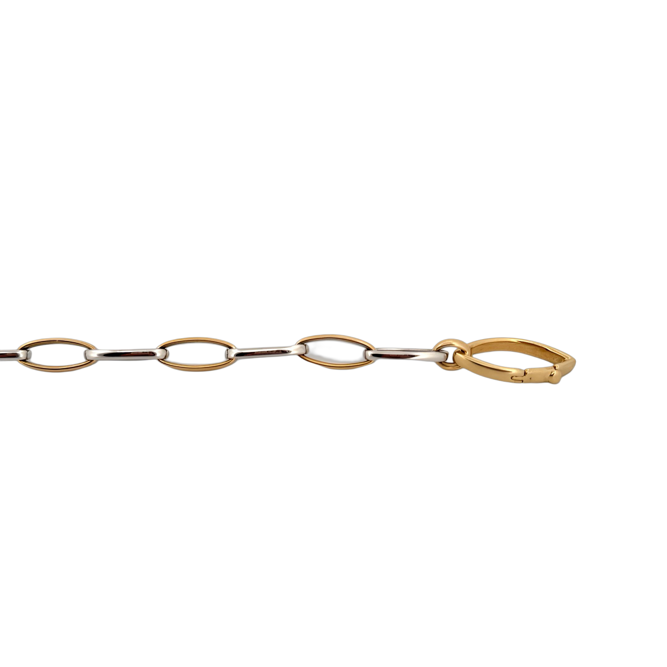 Deze prachtige 14K gouden bi-color armband heeft een uniek ankerontwerp dat direct de aandacht trekt. De armband is vakkundig vervaardigd en straalt luxe en stijl uit. Draag deze armband alleen voor een subtiele touch of combineer met andere armbanden voor een trendy gelaagde look. Een absolute must-have voor elke sieradencollectie.