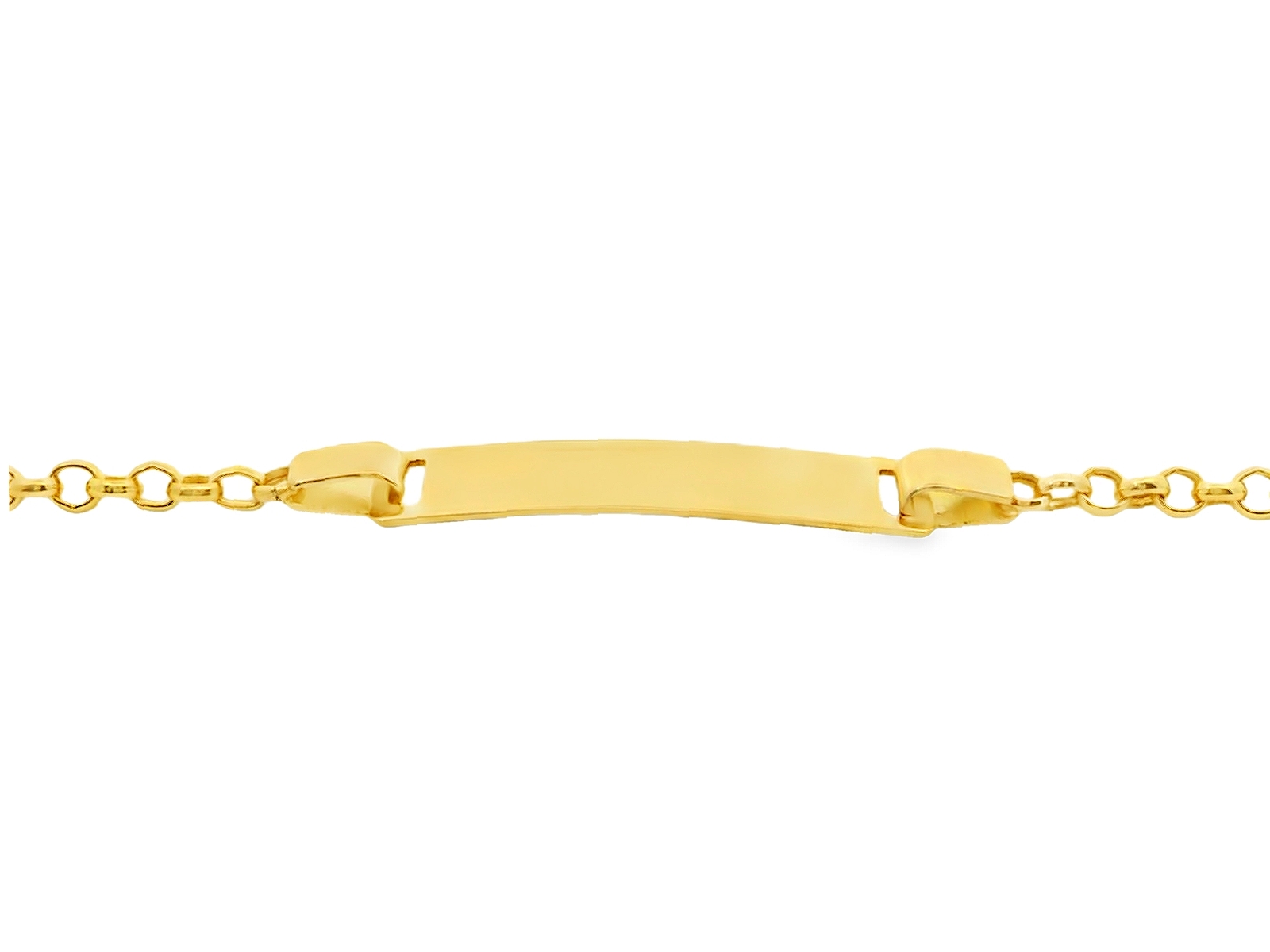 Dit prachtige kinderarmbandje is gemaakt van 14 karaat geelgoud en heeft een graveerplaatje waar een naam of speciale datum op gegraveerd kan worden. Het armbandje is perfect voor dagelijks gebruik of voor speciale gelegenheden. Het beste is om het armbandje alleen te dragen en op te bergen in een sieradendoosje wanneer het niet gedragen wordt. Geef dit unieke armbandje cadeau aan een speciaal kind in je leven.