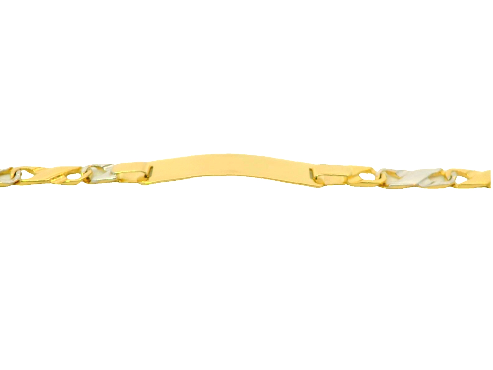 Dit prachtige kinderarmbandje is gemaakt van 14 karaat bicolor goud en heeft een graveerplaatje waarop een naam of speciale datum gegraveerd kan worden. Het armbandje is perfect voor een speciale gelegenheid of als een uniek cadeau voor een kind. Draag het armbandje alleen of combineer het met andere armbandjes voor een speelse look. Maak de outfit van jouw kind compleet met dit schitterende armbandje!