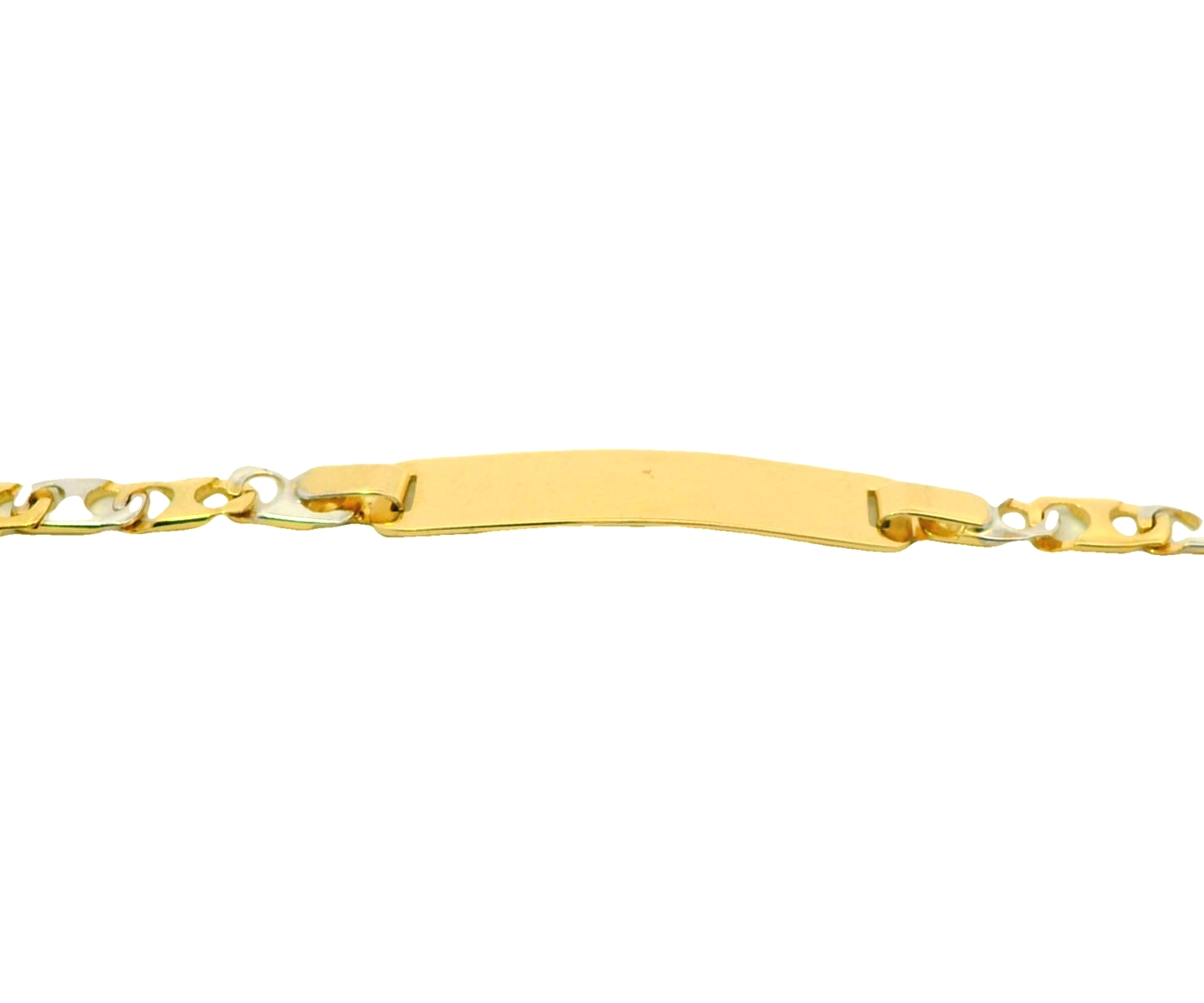 Dit prachtige kinderarmbandje is gemaakt van 14 karaat bicolor goud en heeft een graveerplaatje waarop een naam of speciale datum gegraveerd kan worden. Het armbandje is perfect voor een speciale gelegenheid of als een uniek cadeau voor een kind. Draag het armbandje alleen of combineer het met andere armbandjes voor een speelse look. Maak de outfit van jouw kind compleet met dit schitterende armbandje!