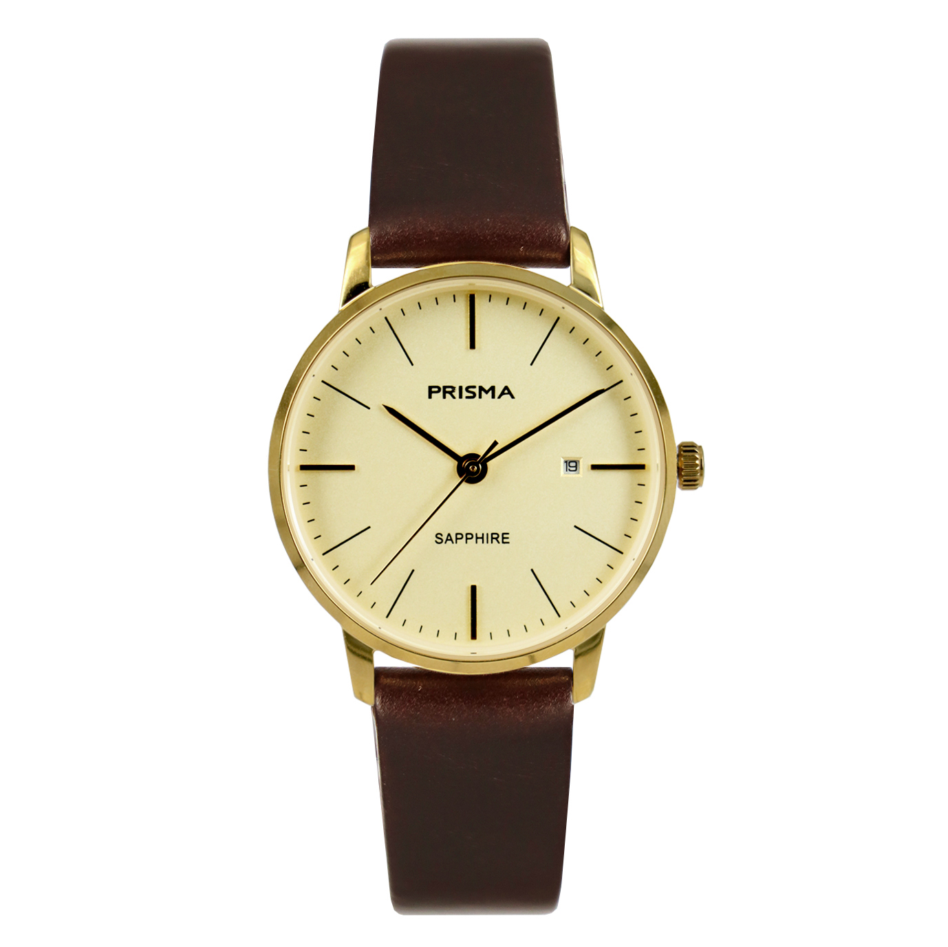 Prisma horloge P.2096.382E dames Edelstaal saffierglas 5 ATM 

Algemeen
Geslacht: heren/dames
Model: P.2096
EAN: 8716667171053

Voordelen
- echt lederen bruine band 
- wijzerplaat champagne met double streepjes
- glas is zeer krasvast
- Geschikt voor polsomtrek (max. 200 mm)
- 5ATM waterdicht: handenwassen, regen
- quartz
- maat kast 33mm (breedte) 7,5mm (dikte)

