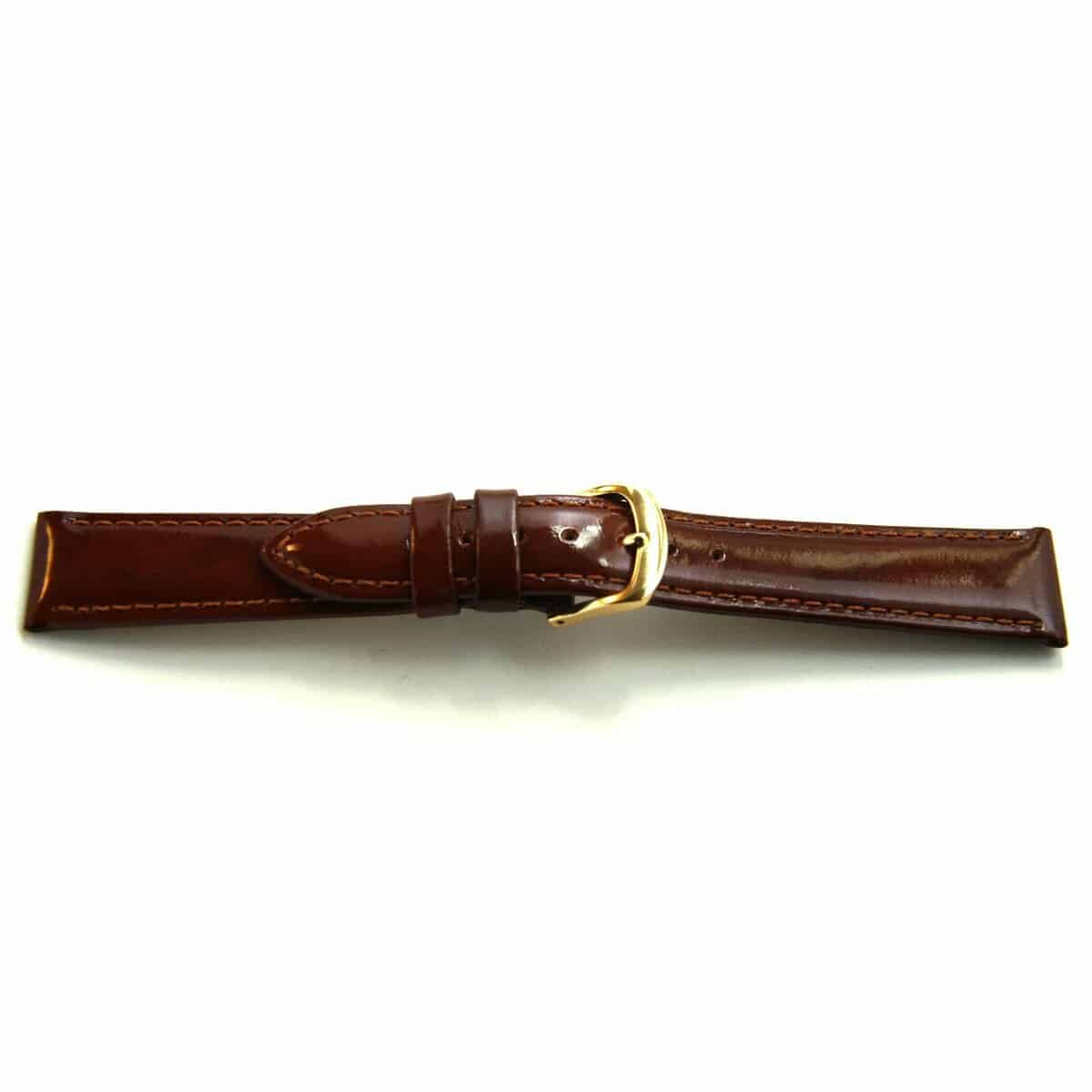Lederen horlogeband, G13 honingbruin, semi-lak en gestikt. 
Kleur band: Bruin
Band dikte: 2.5mm
Band lengte: 65/105mm
Band breedte: 16mm
Gesp: All Stainless Steel
Bekleding binnenband: Glad leer
Gestikt: Ja
Pushpin: Exclusief
Hypo allergisch: -