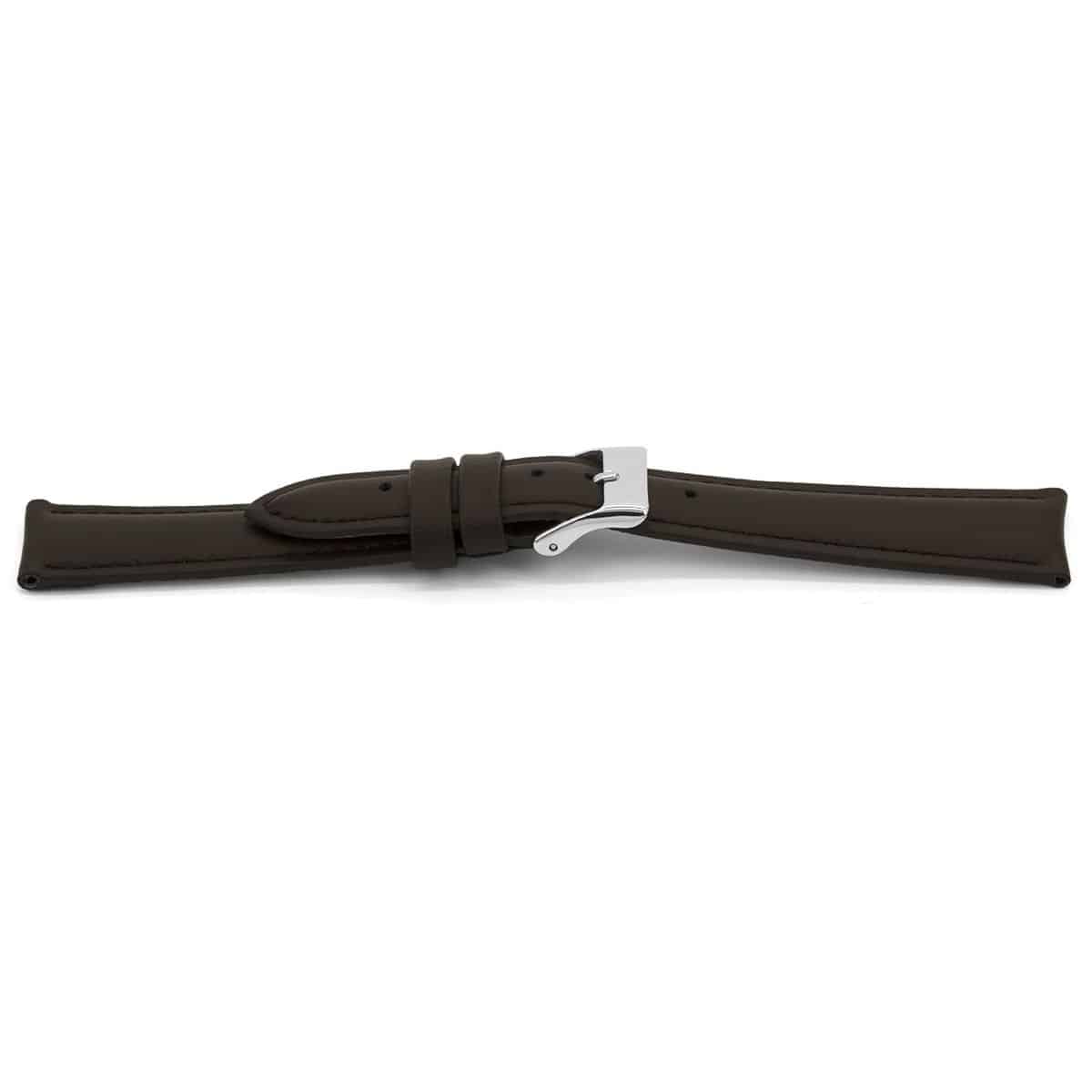 Bruin lederen horlogeband licht gevuld met zilverkleurig edelstalen gesp.
Kleur band: Bruin
Band dikte: 4.3 - 3.3mm
Band lengte: 75/115mm
Band breedte: 16x14mm
Gesp: Edelstaal
Bekleding binnenband: Nubuck
Gestikt: Ja, dezelfde kleur als de band. 
Pushpin: Exclusief
Hypo allergisch: Ja
EAN: 4780263346164