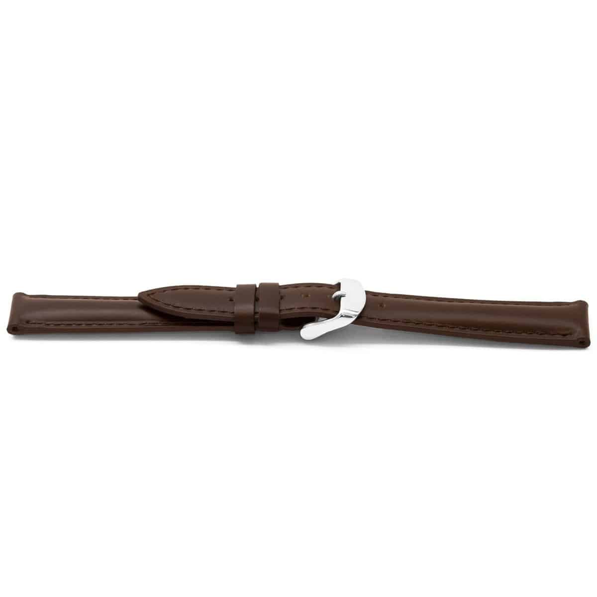 Bruin lederen horlogeband extra lang met edelstalen gesp.
Kleur band: Bruin
Band dikte: 4.6-2.8mm 
Band lengte: 85/125mm
Band breedte: 16x14mm
Gesp: Edelstalen gespsluiting
Bekleding binnenband: Beige nubuck
Gestikt: Ja 
Pushpin: ExclusiefHypo allergisch: Ja
NFC Chip: Ja
EAN: 4780263418168