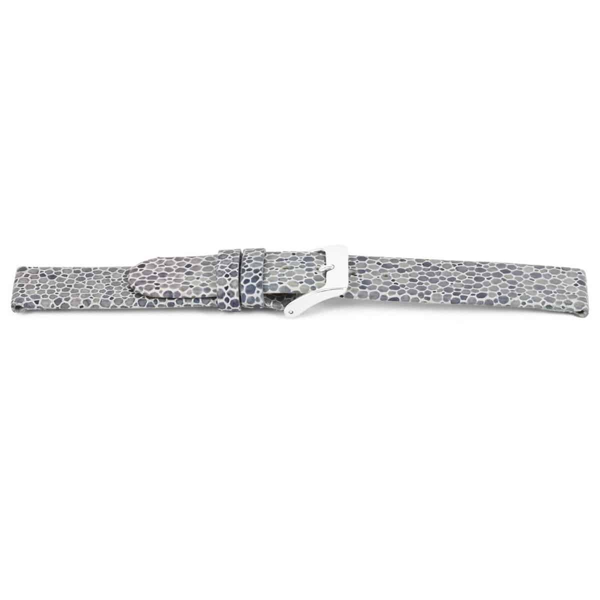 Blauw lederen horlogeband met zilverkleurig edelstalen gesp.
Kleur band: Blauw
Band dikte: 2.2mm 
Band lengte: 65/105mm
Band breedte: 16x16
Gesp: Stainless steel
Bekleding binnenband: Nubuck
Gestikt: Nee
Pushpin: Exclusief
Hypo allergisch:Ja
NFC Chip: Ja
EAN: 4780263635169