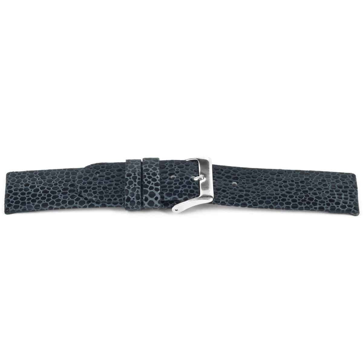 Blauw lederen horlogeband met zilverkleurig edelstalen gesp.
Kleur band: Blauw
Band dikte: 2.2mm 
Band lengte: 65/105mm
Band breedte: 16x16
Gesp: Stainless steel
Bekleding binnenband: Nubuck
Gestikt: Nee
Pushpin: Exclusief
Hypo allergisch:Ja
NFC Chip: Ja
EAN: 4780263636166