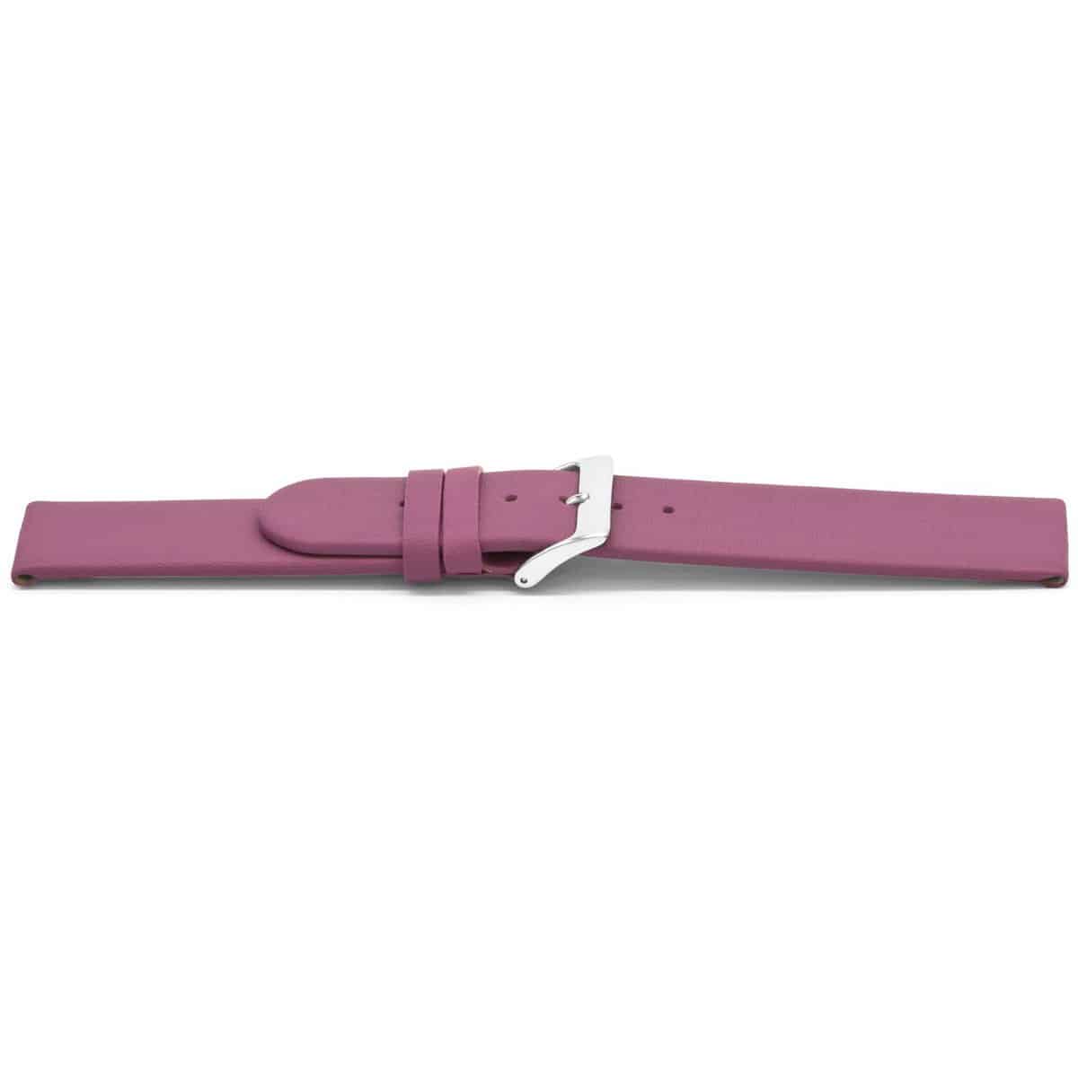 Roze lederen horlogeband met zilverkleurig edelstalen gesp.
Kleur band: Roze
Band dikte: 2.5mm 
Band lengte: 75/115mm
Band breedte: 16x16 mm
Gesp: Stainless steel
Bekleding binnenband: Nubuck
Gestikt: Nee
Pushpin: Exclusief
Hypo allergisch:Ja
NFC Chip: Ja
EAN: 4780263707163