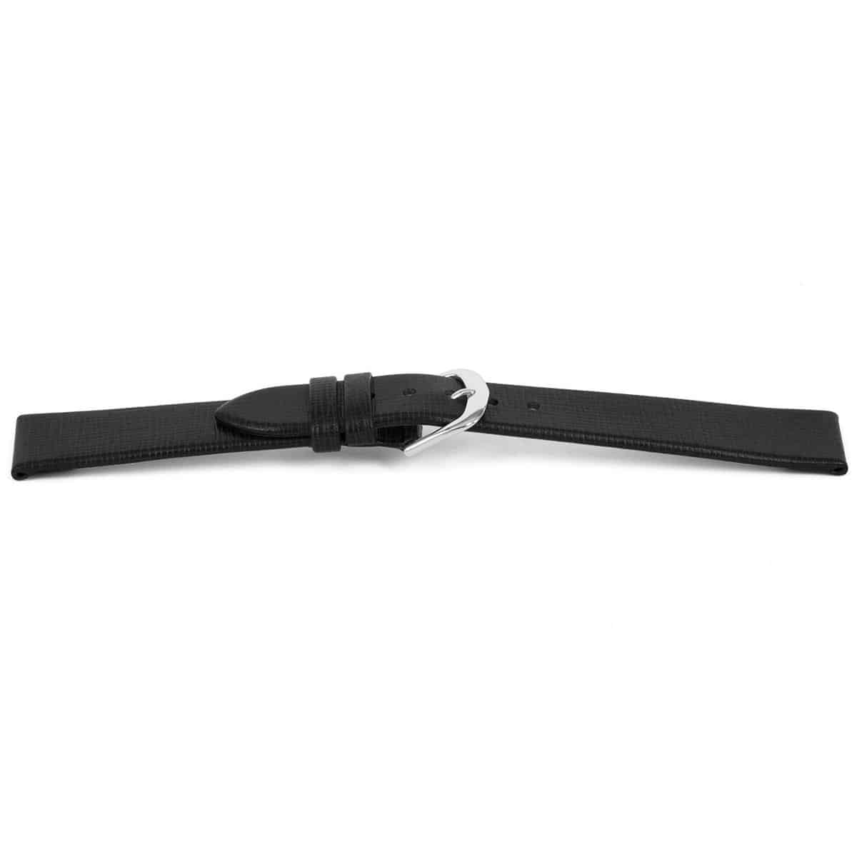 Hoogwaardig Italiaans leder en plantaardige gelooide horlogeband zwart, bewerkt en ongestikt. 
Kleur band: Zwart
Band dikte: 2.2mm
Band lengte: 75/115mm
Band breedte: 18x16mm
Gesp: Edelstaal
Bekleding binnenband: Nubuck
Gestikt: Nee
Pushpin:Exclusief
Hypo allergisch: Nee
NFC Chip: Nee
EAN: 4780263154189

Plantaardig gelooid leer: 
Vegetable tanned is het plantaardig looien en het zuiveren van de huiden op een natuurlijke manier, dus zonder schadelijke chemicali&#235;n te gebruiken. Het proces wordt toegepast om de huid te stabiliseren.Plantaardig gelooid leer is een heel duurzaam product. Het is biologisch afbreekbaar en vormt geen gevaar voor mens en natuur.