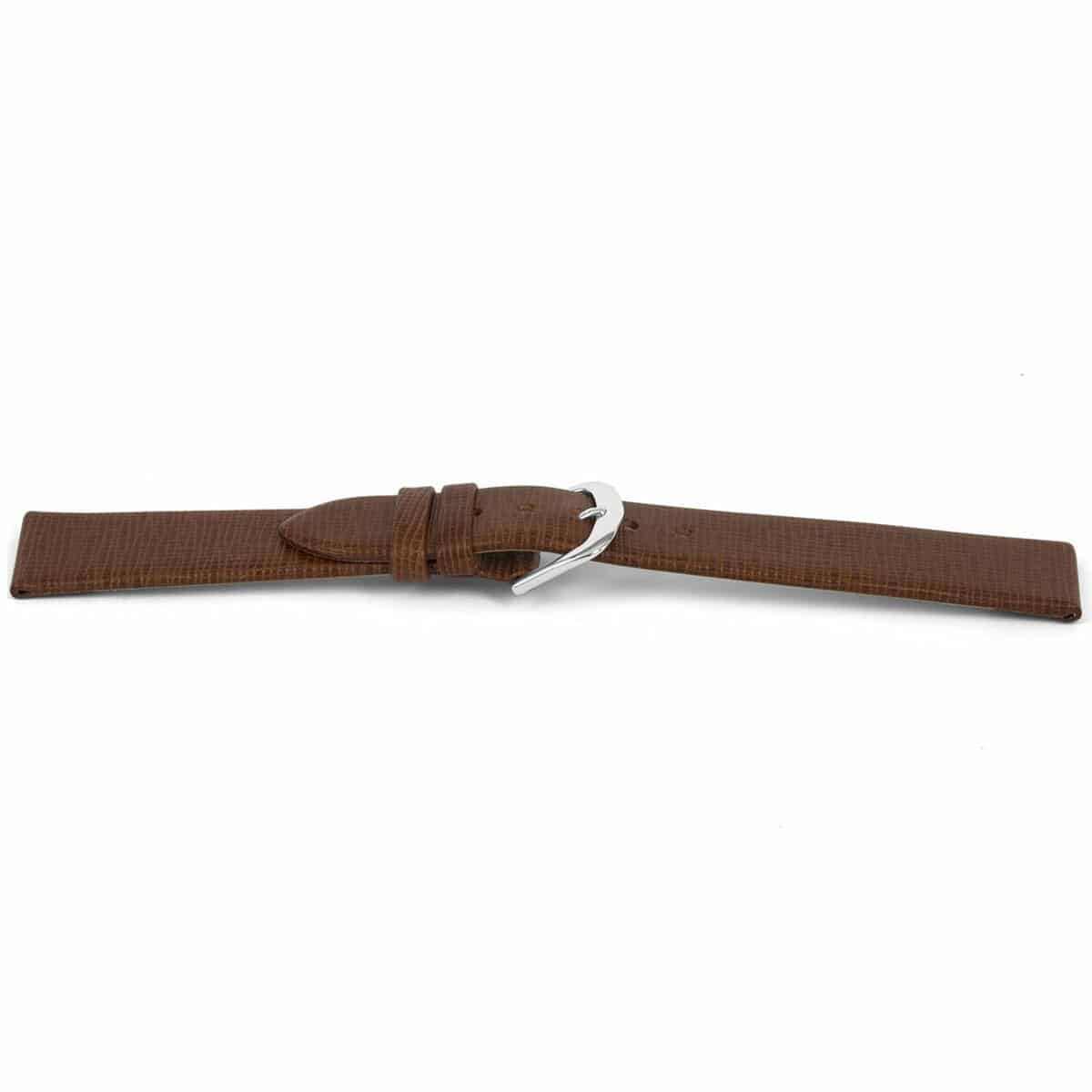 Hoogwaardig Italiaans leder en plantaardige gelooide horlogeband bruin, bewerkt en ongestikt. 
Kleur band: Bruin
Band dikte: 2.2mm
Band lengte: 75/115mm
Band breedte: 18x16mm
Gesp: Edelstaal
Bekleding binnenband: Nubuck
Gestikt: Nee
Pushpin:Exclusief
Hypo allergisch: Nee
NFC Chip: Nee
EAN: 4780263455187

Plantaardig gelooid leer: 
Vegetable tanned is het plantaardig looien en het zuiveren van de huiden op een natuurlijke manier, dus zonder schadelijke chemicali&#235;n te gebruiken. Het proces wordt toegepast om de huid te stabiliseren.Plantaardig gelooid leer is een heel duurzaam product. Het is biologisch afbreekbaar en vormt geen gevaar voor mens en natuur.