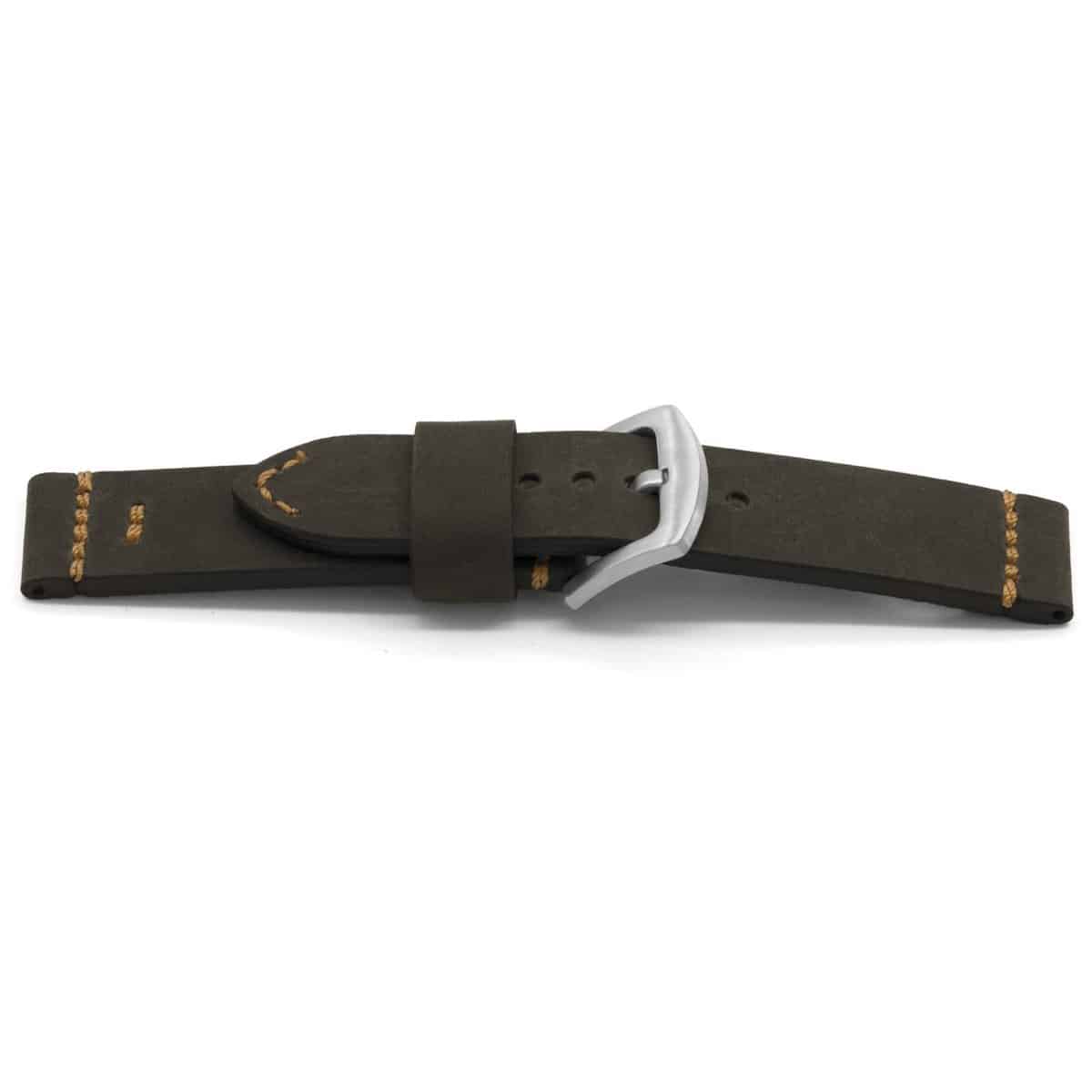 Zwart lederen horlogeband met zwart lederen lining en edelstalen gesp.
Kleur band: Zwart nubuck
Band dikte: 4.10mm 
Band lengte: 75/115 mm
Band breedte: 22x22 mm
Gesp: Edelstaal mat
Bekleding binnenband: Hoogwaardig zwart leder
Gestikt: Ja, oranje/bruin
Pushpin: Exclusief
Hypo allergisch: Nee
NFC Chip: Ja
EAN: 4780263128227