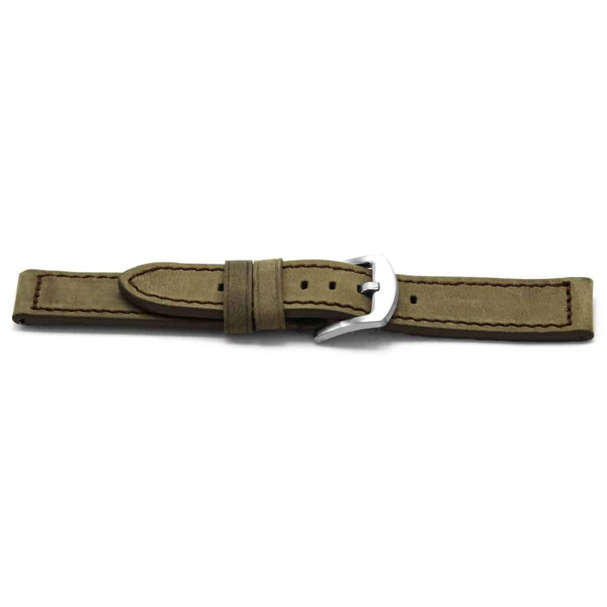 Soepel Italiaans lederen horlogeband, hypo allergisch.
Kleur band: Nubuck taupe
Band dikte: 3.4mm
Band lengte: 80/120 mm
Band breedte: 22x22mm
Gesp: Edelstaal
Bekleding binnenband: Glad zwart leer
Gestikt: Ja, bruin
Pushpin: Exclusief
HypoAllergisch; Ja