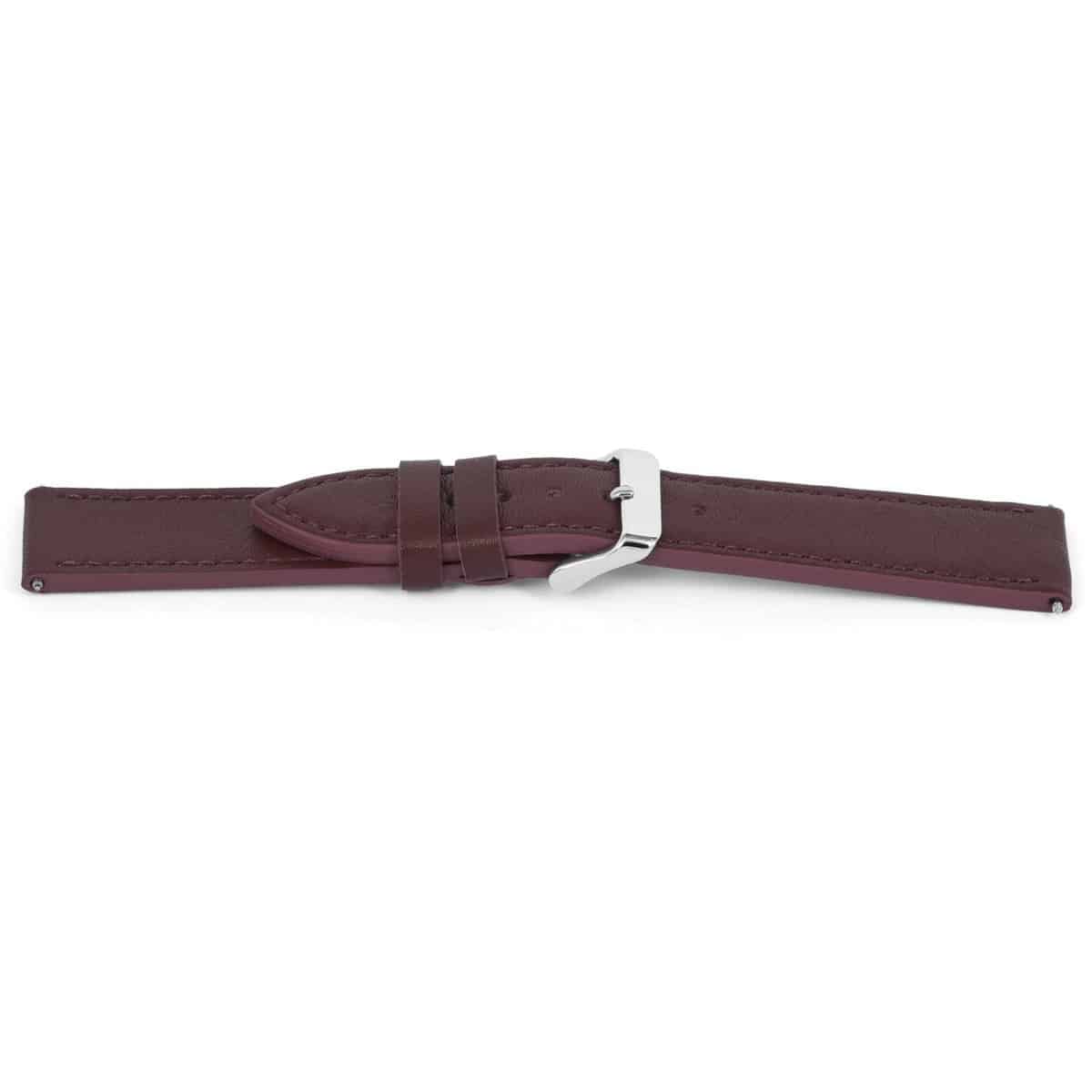Hoogwaardig lederen horlogeband, rood, glad en gestikt. 
Kleur band:  Bordeaux rood
Band dikte: 3.4mm
Band lengte:80/120mm
Band breedte: 22x20mm
Gesp: Edelstaal
Bekleding binnenband: Nubuck
Gestikt: Ja
Pushpin: Inclusief
Hypo allergisch: JaNFC Chip: Nee
EAN: 4780263722227