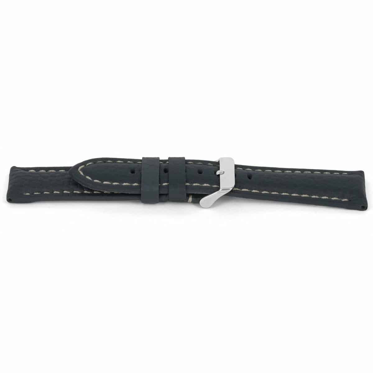 Kalfslederen horlogeband met zilverkleurig edelstalen gesp.
Kleur band: Grijs/blauw
Band dikte: 5.9 - 4.2 mm 
Band lengte: 85/125mm (XL)
Band breedte: 24x22mm
Gesp: Edelstaal
Bekleding binnenband: Nubuck
Gestikt: Ja, wit
Pushpin: ExclusiefHypo allergisch: Ja
NFC Chip: Ja
EAN: 4782863080240

catd282