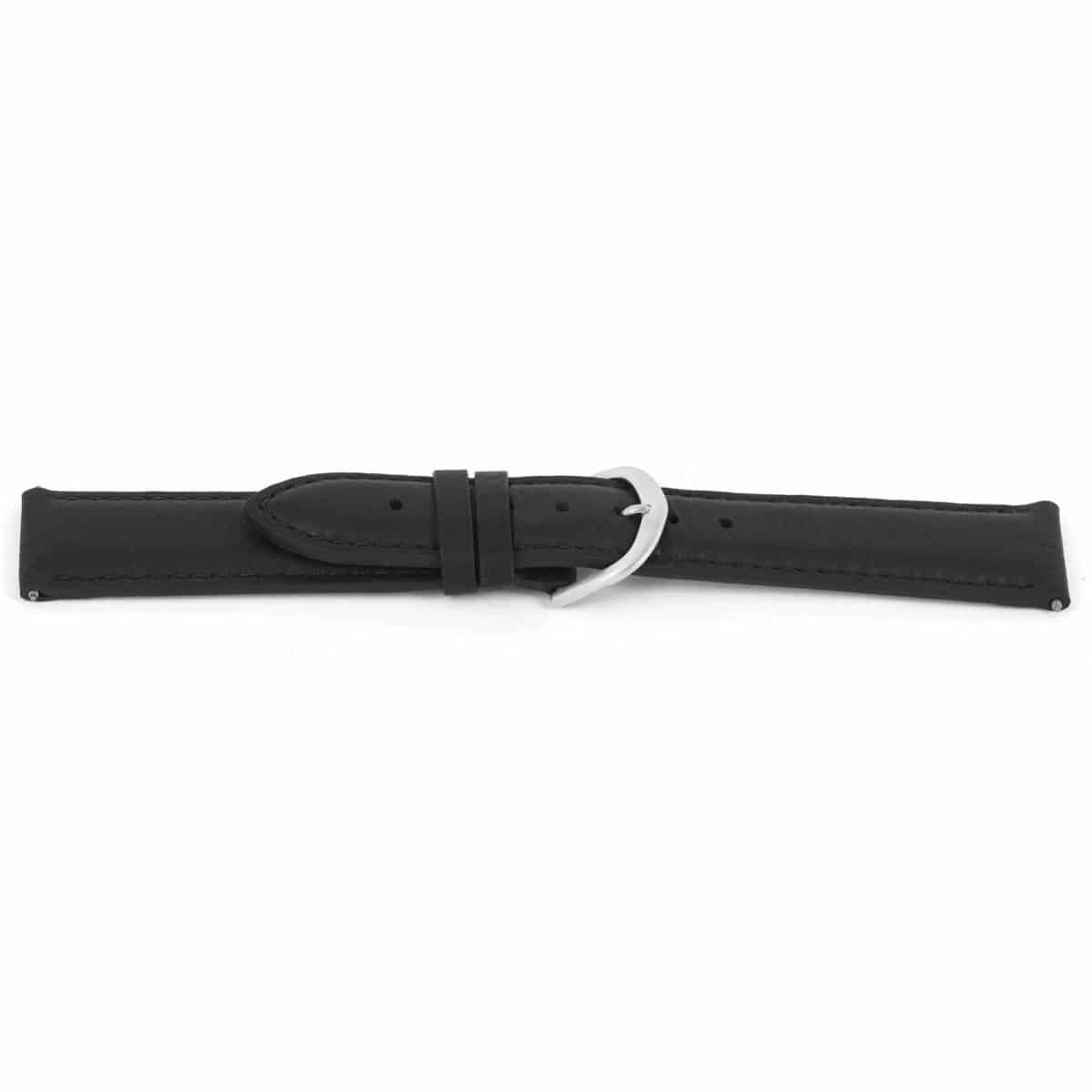 Hoogwaardig lederen horlogeband, zwart, glad en gestikt. 
Kleur band: Zwart
Band dikte: 3.7mm
Band lengte: 86/122mm
Band breedte: 24x22mm
Gesp: Edelstaal
Bekleding binnenband: Nubuck
Gestikt: Ja, zwart
Pushpin: Inclusief
Waterproef: Nee
NFC Chip: Nee
Hypo-allergeen: Ja
EAN: 4780263144241

Code: catd283