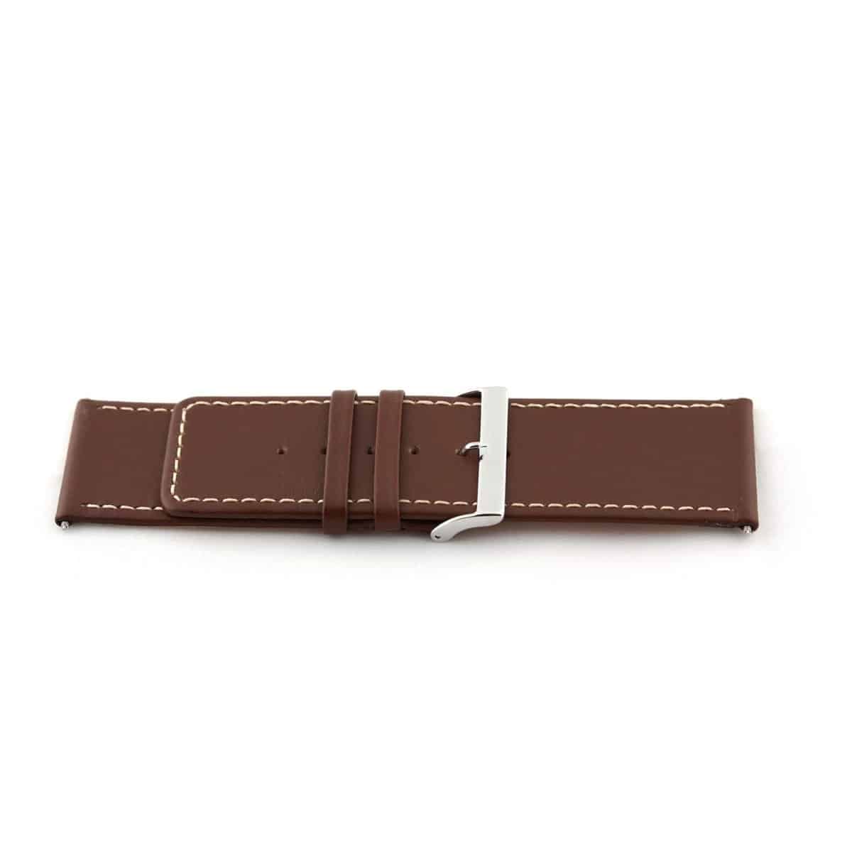 Italiaans lederen horlogeband J43/TMB80, bruin, glad en gestikt. 
Kleur band: bruin
Band dikte: 2mm
Band lengte: 72/113mm
Band breedte: 24x24mm
Gesp: All Stainless Steel
Bekleding binnenband: Nubuck
Gestikt: Ja beige
Pushpin: Inclusief
Hypoallergisch: Ja