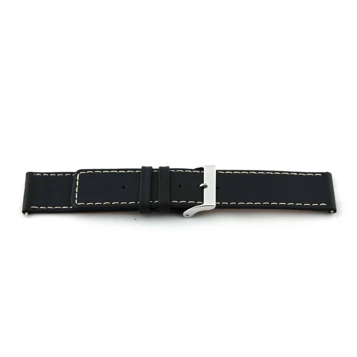 Italiaans lederen horlogeband J43/TMB30, zwart, glad en gestikt. 
Kleur band: Zwart
Band dikte: 2.3mm
Band lengte: 72/115mm
Band breedte: 34x34mm
Gesp: All Stainless Steel
Bekleding binnenband: Nubuck
Gestikt: Ja beige
Pushpin: Inclusief
Hypo allergisch: Ja