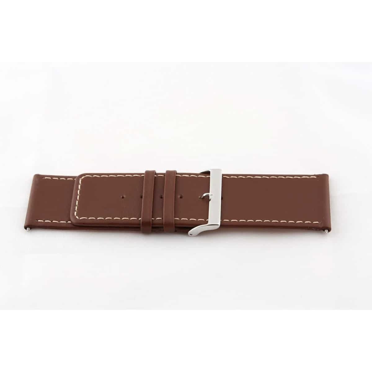 Italiaans lederen horlogeband J43/TMB80, bruin, glad en gestikt. 
Kleur band: bruin
Band dikte: 2.3mm
Band lengte: 72/115mm
Band breedte: 34x32mm
Gesp: All Stainless Steel
Bekleding binnenband: Nubuck
Gestikt: Ja beige
Pushpin: Inclusief
Hypo allergisch: Ja