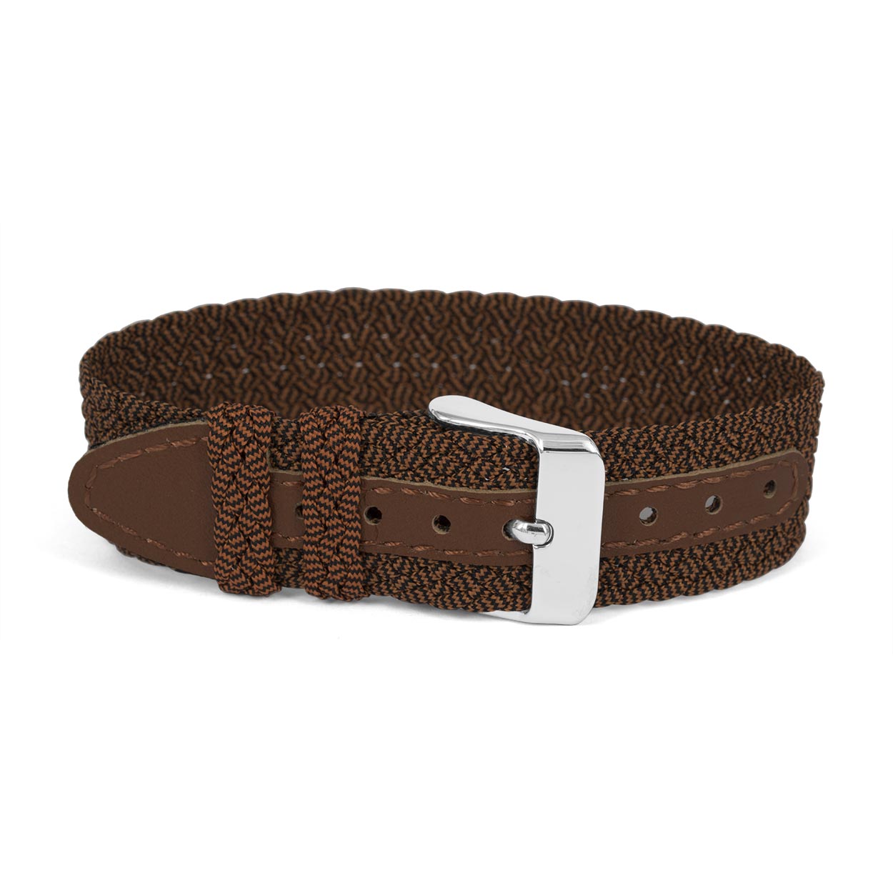 Horlogeband oranje perlon met gespsluiting en leer.
Kleur band: Zwart
Band dikte: 1 mm 
Band lengte: 200 mm
Band breedte: 16mm
Gesp: Ja
Bekleding binnenband: n.v.t.
Gestikt: Nee
Pushpin: n.v.t.
Hypo allergisch: -
EAN: 4781606324160