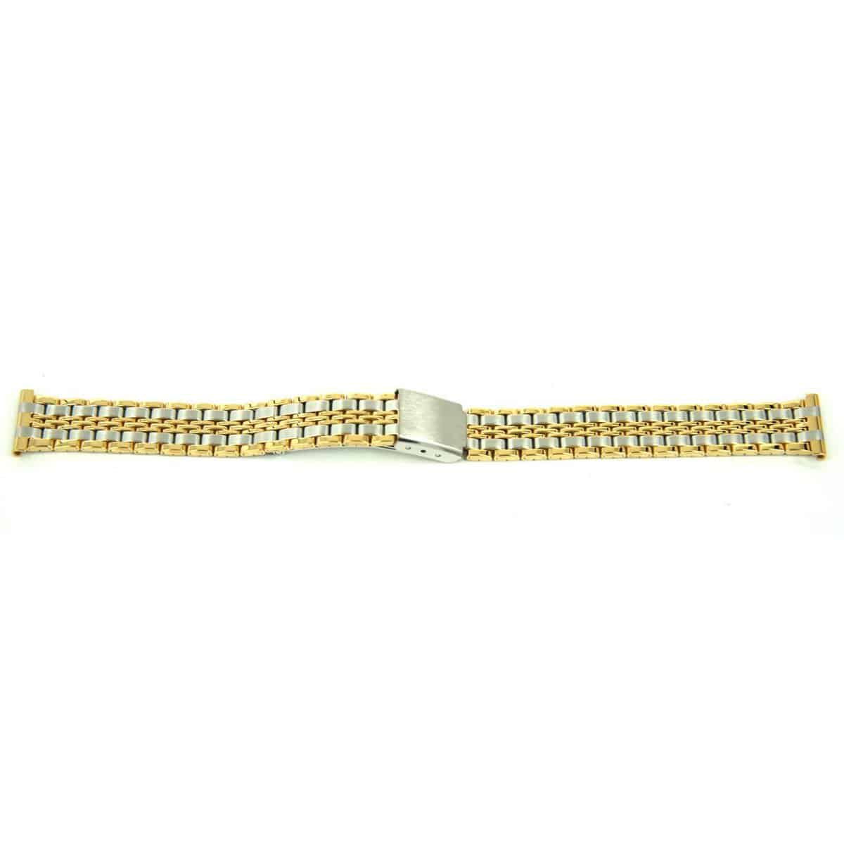 Horlogeband bicolor met klepsluiting.
Kleur band: Bicolor
Band dikte: 2.3mm
Band lengte: &#177;15.5 cm incl. klep
Band breedte: 14mm
Gesp: klepsluiting 
Bekleding binnenband: NVT
Gestikt: NVT
Pushpin: Exclusief
