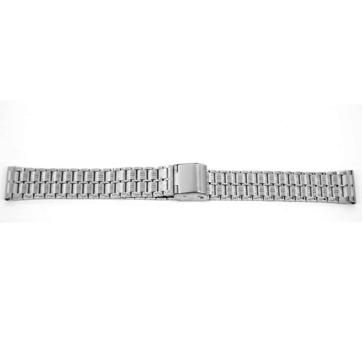 Horlogeband all stainless steel met klepsluiting.
Kleur band: Grijs/metaal
Band dikte: 2.2mm
Band lengte: &#177;16.5 cm incl. klep
Band breedte: 18mm
Gesp: All Stainless klepsluiting 
Bekleding binnenband: NVT
Gestikt: NVT
Pushpin: Exclusief