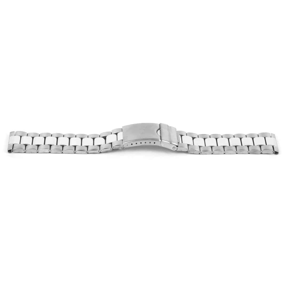 Horlogeband edelstaal schakelband met klepsluiting.
Kleur band: Zilver
Band dikte: 3.85mm
Band lengte: &#177;170 mm incl. klep
Band breedte: 24x20mm
Gesp: Edelstalen klepsluiting 
Bekleding binnenband: NVT
Gestikt: NVT
Pushpin: Exclusief
NFC: Exclusief
EAN: 4780286309245