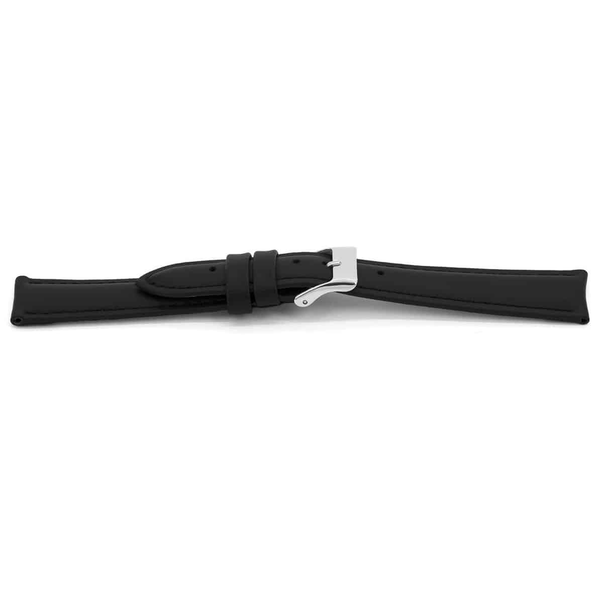 Zwart lederen horlogeband licht gevuld met zilverkleurig edelstalen gesp.
Kleur band: Zwart
Band dikte: 4.5mm
Band lengte: 75/115mm
Band breedte: 16x14mm
Gesp: Edelstaal
Bekleding binnenband: Nubuck
Gestikt: Ja, dezelfde kleur als de band.Pushpin: Exclusief
Hypo allergisch: Ja
EAN: 4780263146160