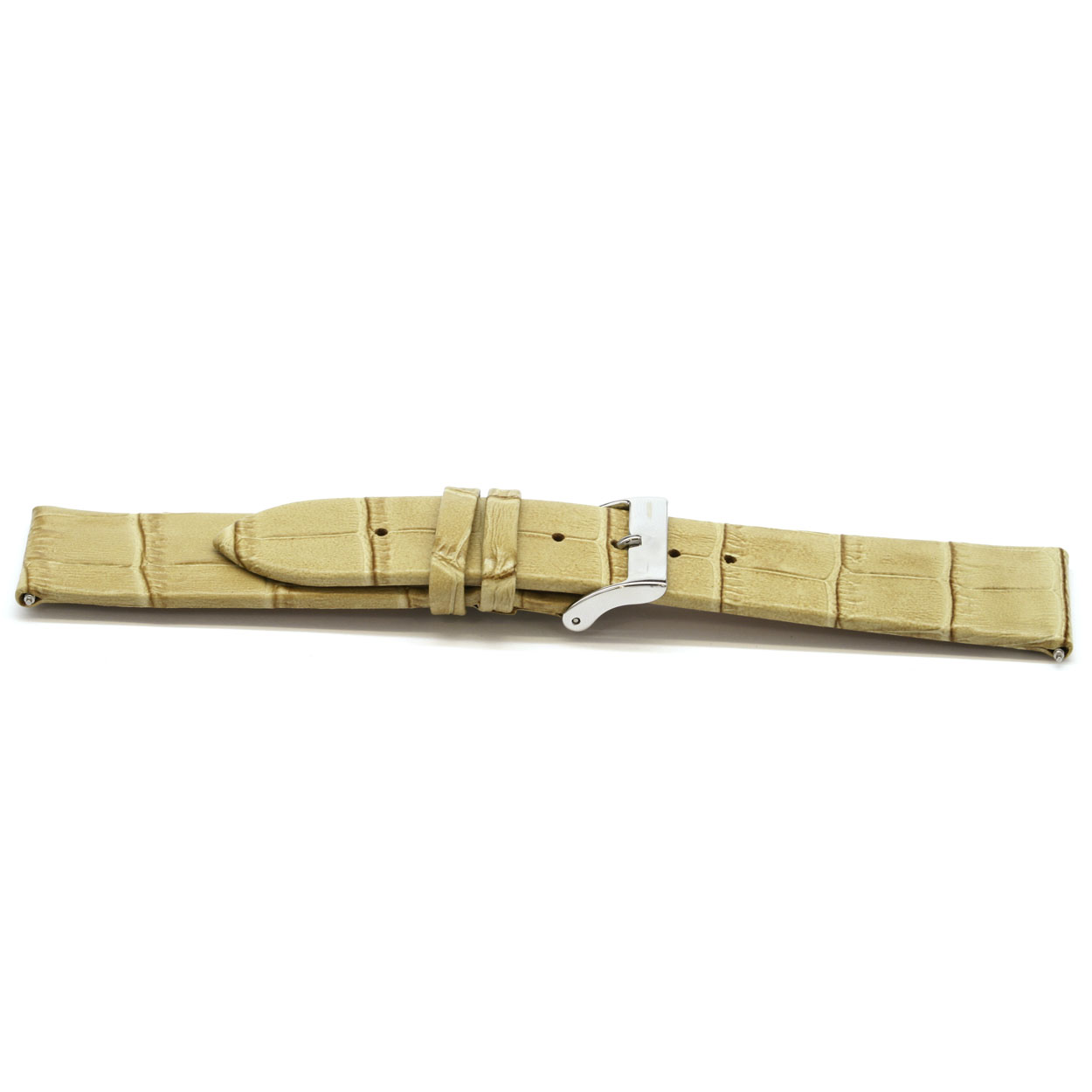 Italiaans lederen horlogeband, hypo allergies.
Kleur band: Beige
Band dikte: 2.8mm
Band lengte: 
Band breedte: 14x12mm
Gesp: All Stainless Steel
Bekleding binnenband: Nubuck
Gestikt: Nee
Pushpin: Inclusief
EAN: 4782863851147