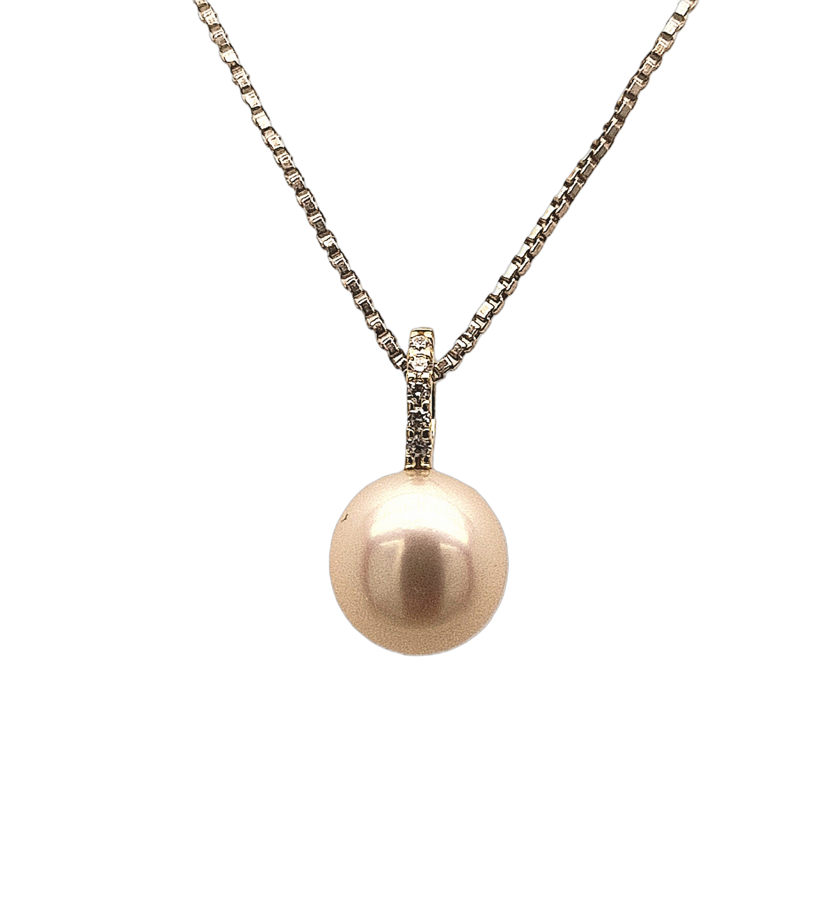 geelgouden hanger met zoetw.parel en diamant 0,03