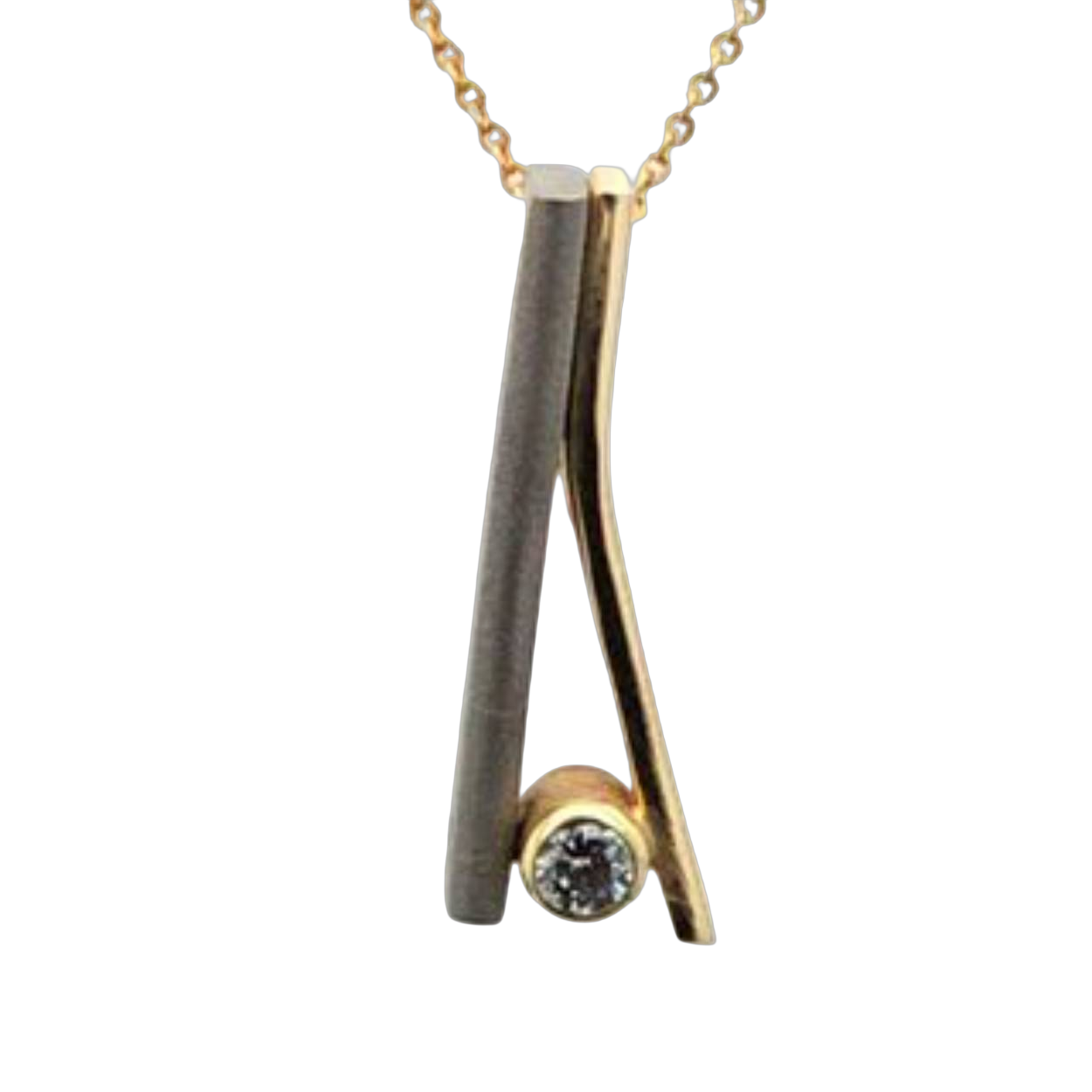 titanium/gouden hanger in v-vorm met zirconia